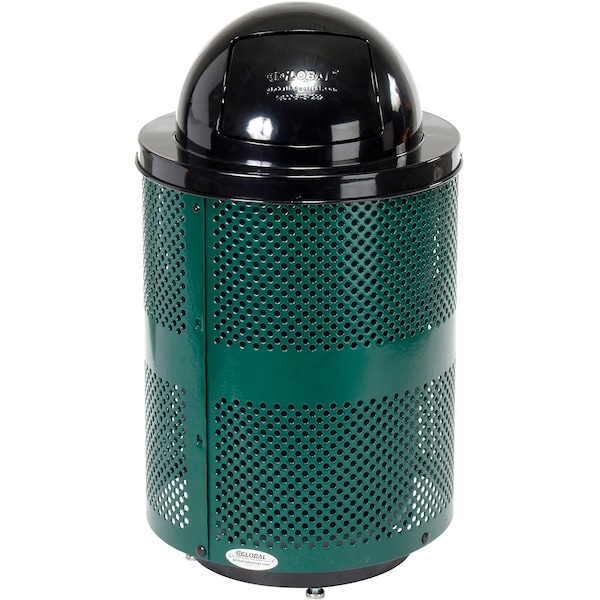 Global Industrial Outdoor Perforated Steel Trash Can With Dome Lid & Base, 36 Gallon, Green 261949GND - main